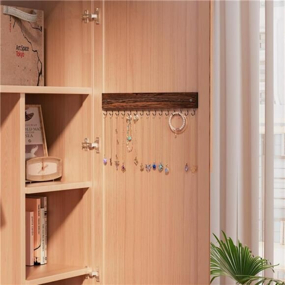 Wood necklace holder wall mount jewelry organizer with 15 hooks for storage - Picture 4 of 7